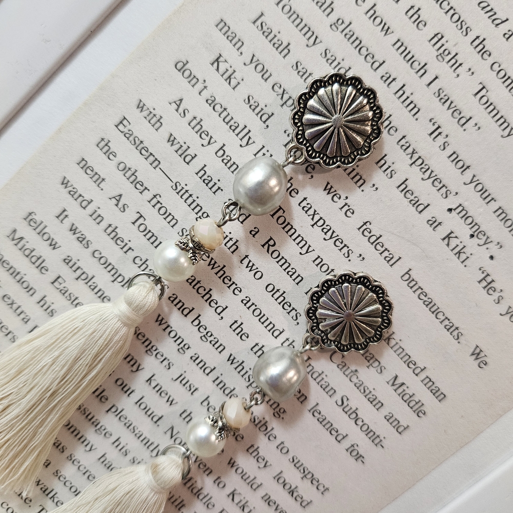 Vintage-Inspired Silver and Cream Pearl Tassel Earrings